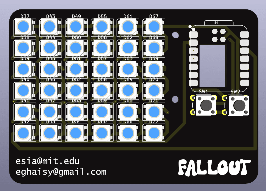 Three-dimensional PCB render of the custom Fallout business badge